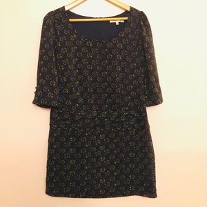 Drop-waist navy floral print dress